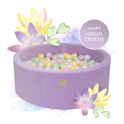 Round Ball Pit With 250 Balls, 90x30cm, Lilac, Velvet, Model Hocus Crocus