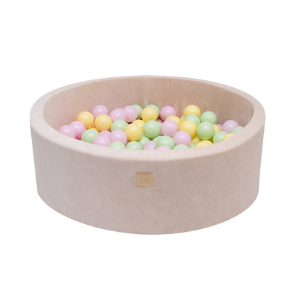 Round Ball Pit With 250 Balls, 90x40cm, Ecru, Velvet, Model Spring