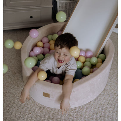 Round Ball Pit With 250 Balls, 90x40cm, Ecru, Velvet, Model Spring