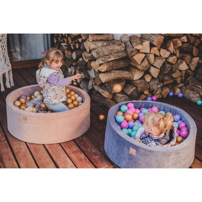 Round Ball Pit With 250 Balls, 90x40cm, Grey Blue, Velvet, Model Flower