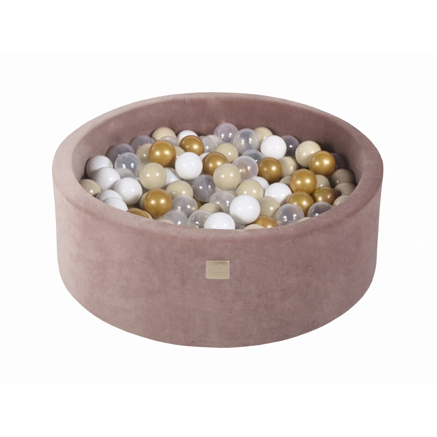 Round Ball Pit With 250 Balls, 90x40cm, Beige, Velvet, Model Teddy Bear