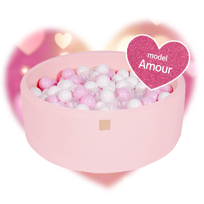 Round Ball Pit With 250 Balls, 90x40cm, Light Pink, Cotton, Model Amour