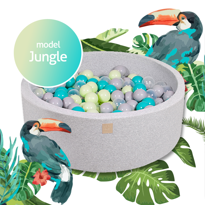 Round Ball Pit With 250 Balls, 90x40cm, Light Grey, Cotton, Model Jungle