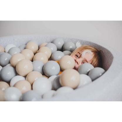 Round Ball Pit With 250 Balls, 90x40cm, Light Grey, Cotton, Model Safari