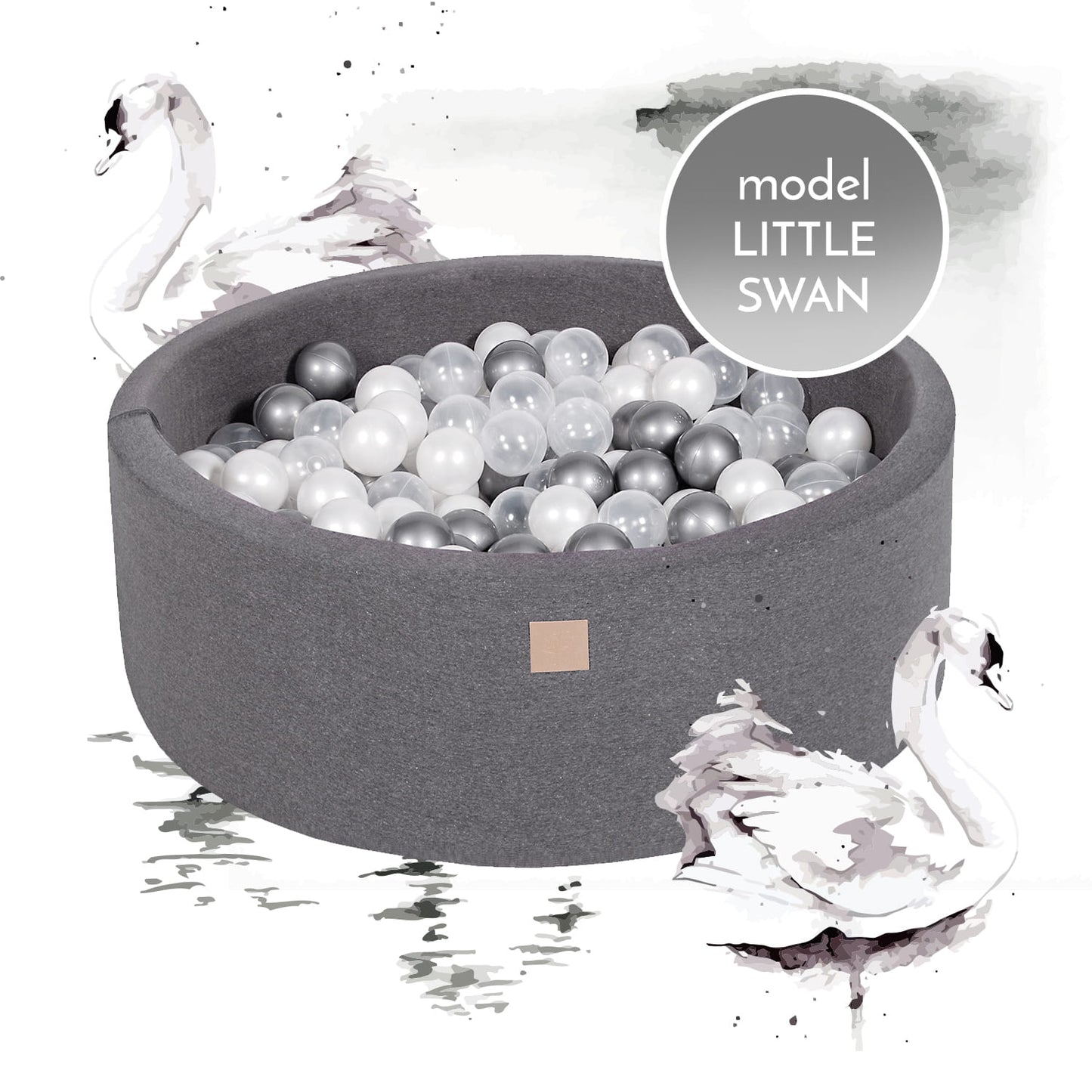 Round Ball Pit With 250 Balls, 90x40cm, Dark Grey, Cotton, Model Little Swan