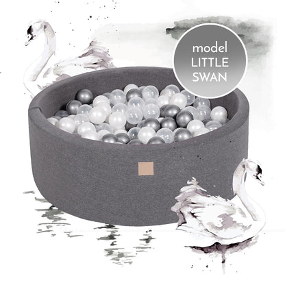 Round Ball Pit With 250 Balls, 90x40cm, Dark Grey, Cotton, Model Little Swan