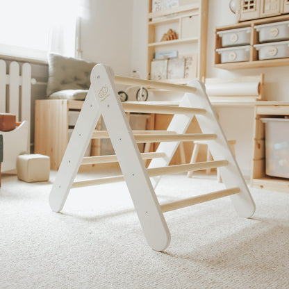 A House For Children With A Ladder 60x61 Cm Folding Into The Room. Wood, Linen, Viscose, A Pink House, White Ladder