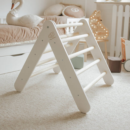 A House For Children With A Ladder 60x61 Cm Folding Into The Room. Wood, Linen, Viscose, A Pink House, White Ladder