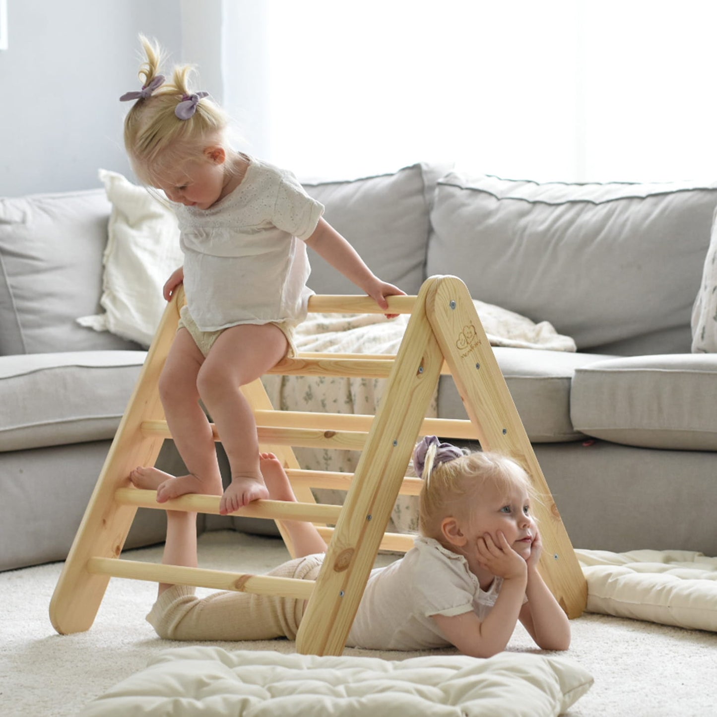 A House For Children With A Ladder 60x61 Cm Folding Into The Room. Wood, Linen, Viscose, A Pink House, Natural Ladder