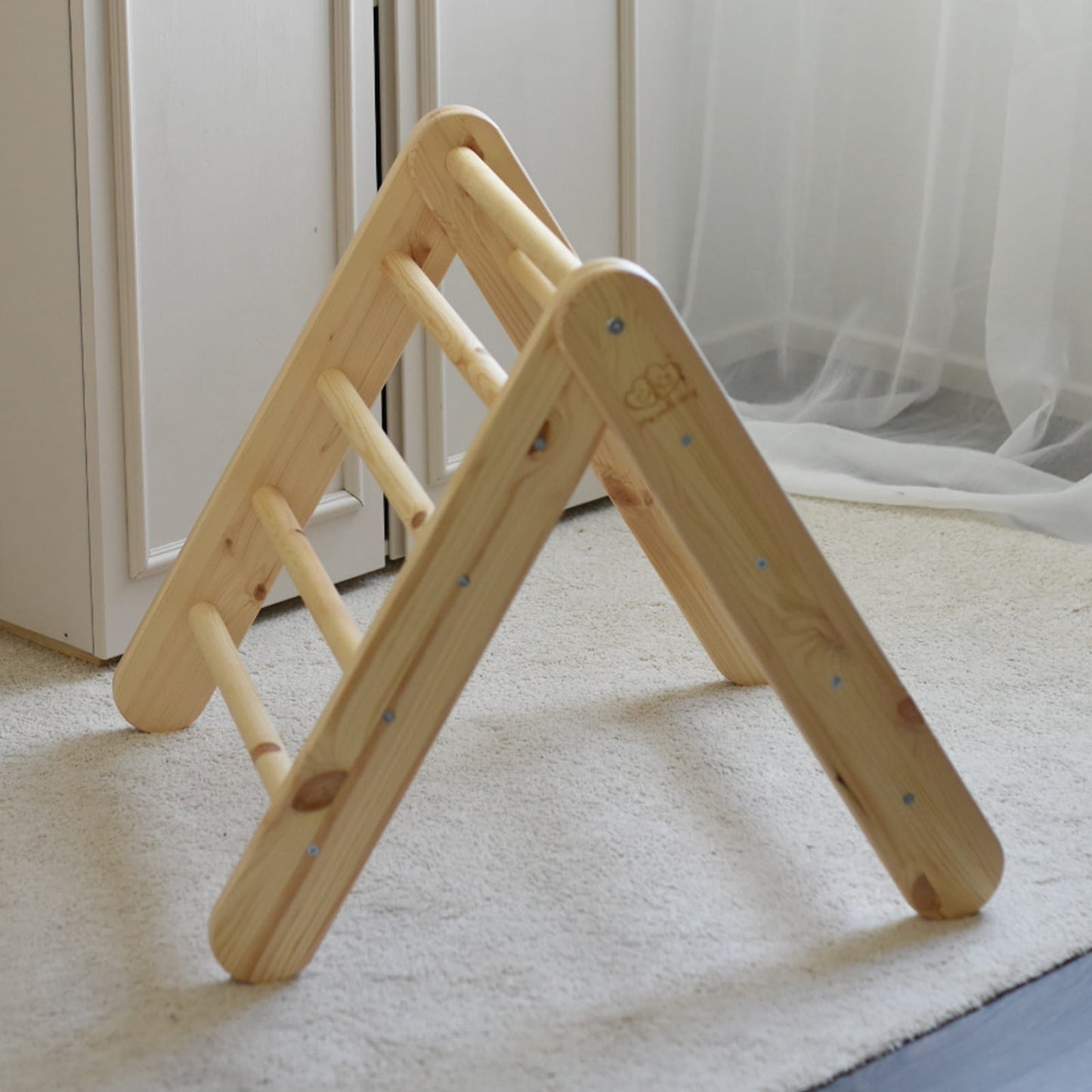 A House For Children With A Ladder 60x61 Cm Folding Into The Room. Wood, Linen, Viscose, A Pink House, Natural Ladder