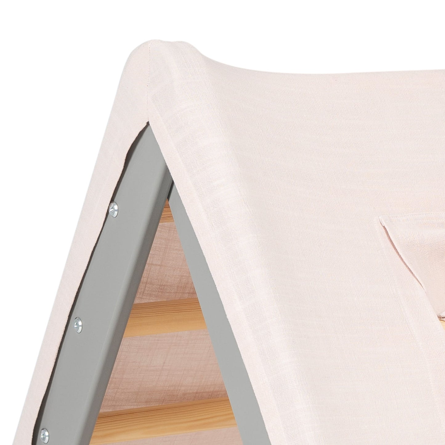 A House For Children With A Ladder 60x61 Cm Folding Into The Room. Wood, Linen, Viscose, A Pink House, Grey Ladder