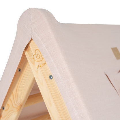 A House For Children With A Ladder 60x61 Cm Folding Into The Room. Wood, Linen, Viscose, A Pink House, Natural Ladder