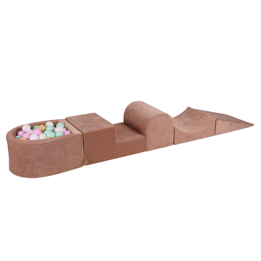 Foam Playset With Small Ball Pit Playground For Children With 100 Balls Certified, Velvet, Beige: Pastel Pink/Mint/White/Beige