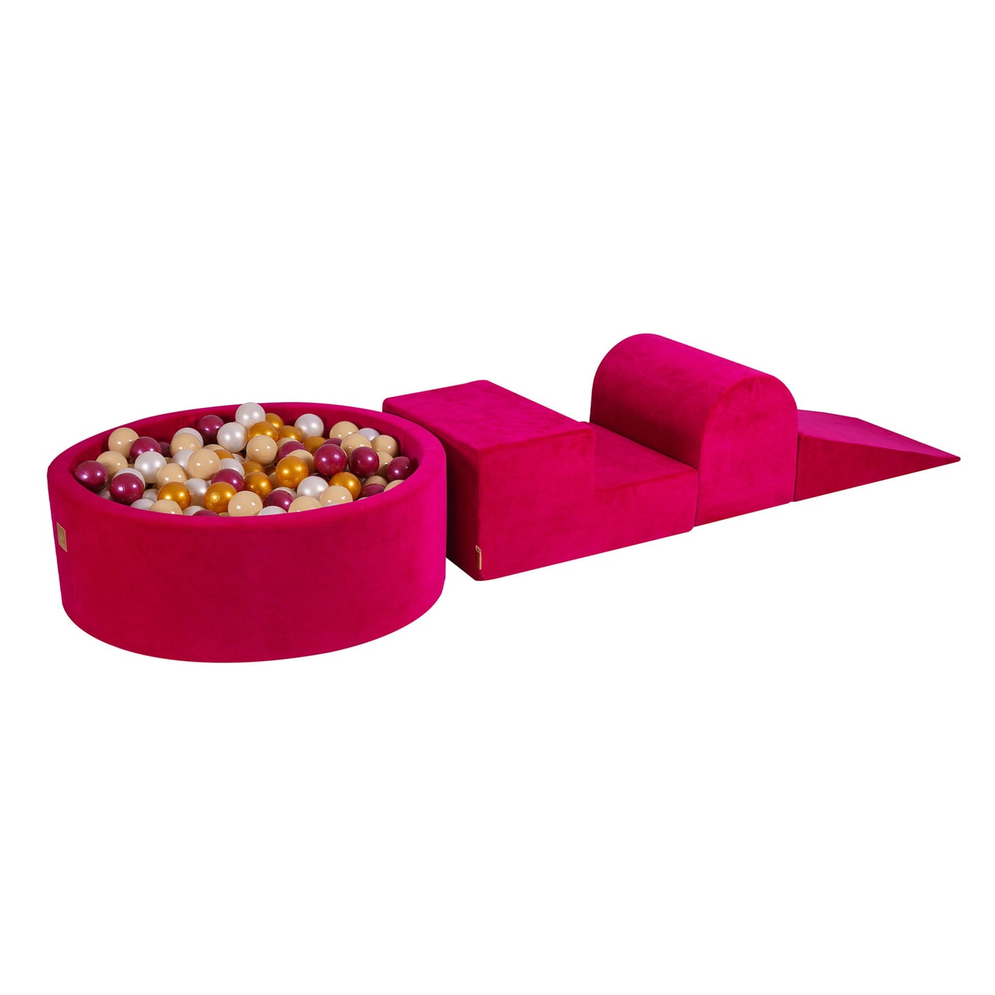 Foam 3 Elements Playset With Ball Pit 90x30cm With 200 Balls Certified, Velvet, Magenta: Burgundy Pearl/Gold/White Pearl/Beige