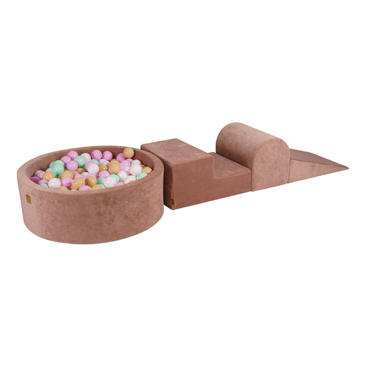 Foam 3 Elements Playset With Ball Pit 90x30cm With 200 Balls Certified, Velvet, Beige: Pastel Pink/Mint/White/Beige