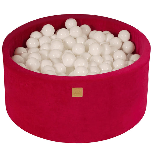 Round Ball Pit With 300 Balls, 90x40cm, Magenta, Velvet