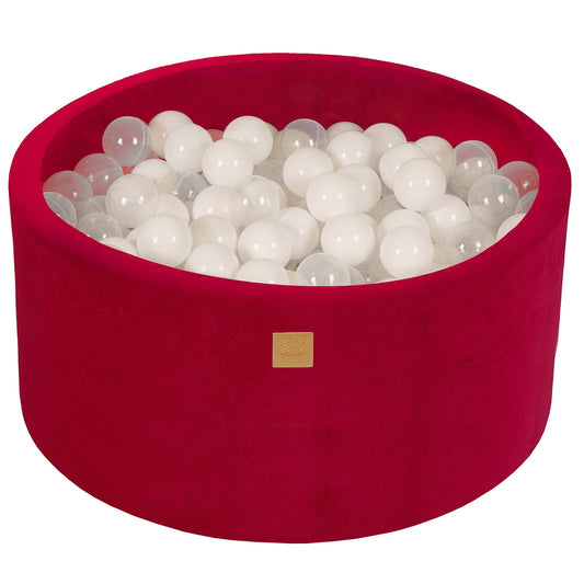 Round Ball Pit With 300 Balls, 90x40cm, Magenta, Velvet