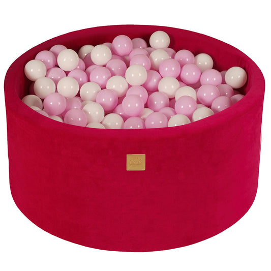 Round Ball Pit With 300 Balls, 90x40cm, Magenta, Velvet