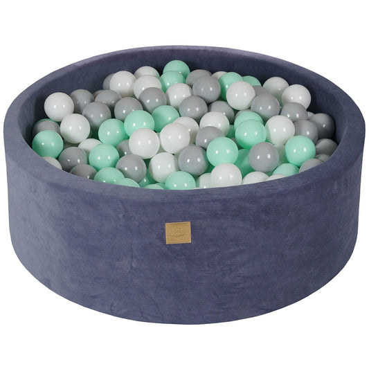 Round Ball Pit With 200 Balls, 90x30cm, Grey Blue, Velvet