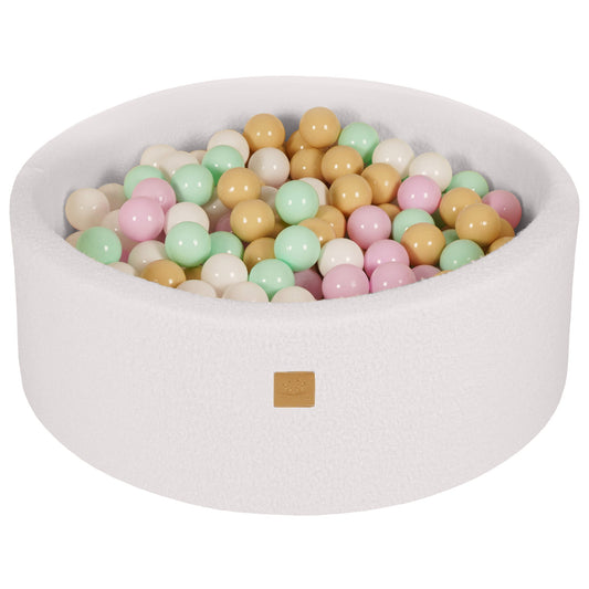 Round Ball Pit With 200 Balls, 90x30cm, White, Boucle