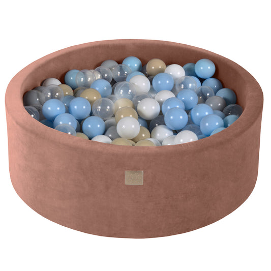 Round Ball Pit With 200 Balls, 90x30cm, Beige, Velvet