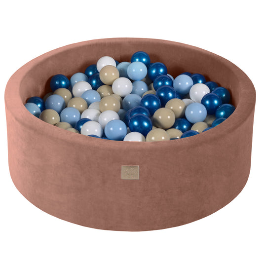 Round Ball Pit With 200 Balls, 90x30cm, Beige, Velvet