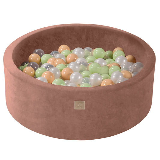 Round Ball Pit With 200 Balls, 90x30cm, Beige, Velvet