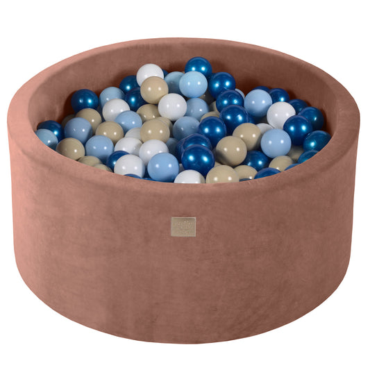 Round Ball Pit With 300 Balls, 90x40cm, Beige, Velvet