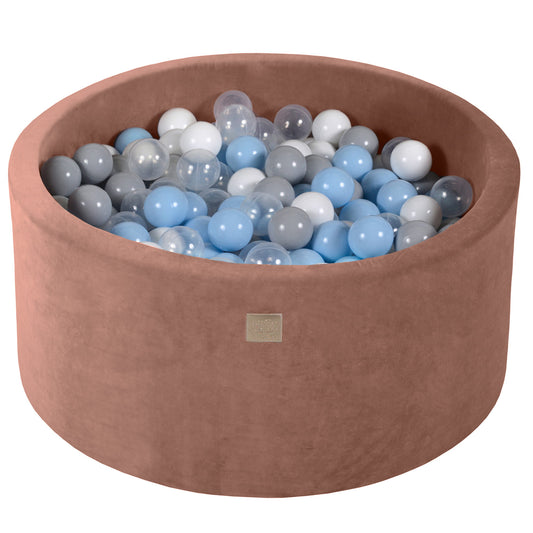 Round Ball Pit With 300 Balls, 90x40cm, Beige, Velvet