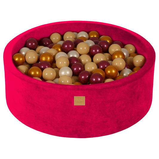 Round Ball Pit With 200 Balls, 90x30cm, Magenta, Velvet