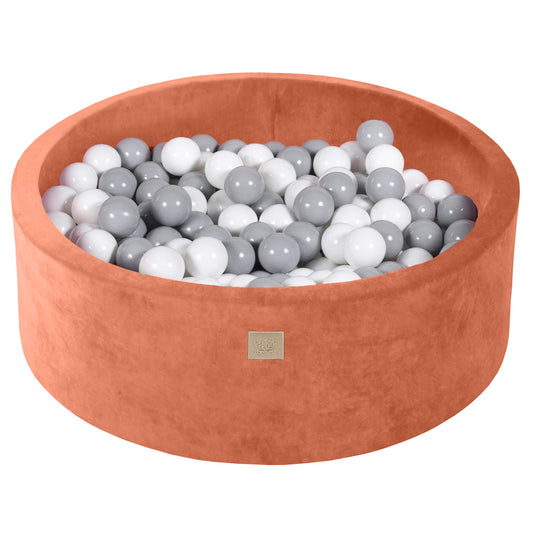 Round Ball Pit With 200 Balls, 90x30cm, Marsala Red, Velvet