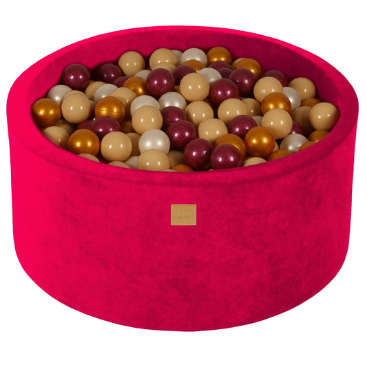 Round Ball Pit With 300 Balls, 90x40cm, Magenta, Velvet