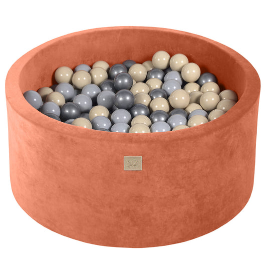 Round Ball Pit With 300 Balls, 90x40cm, Marsala Red, Velvet