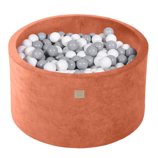 Round Ball Pit With 300 Balls, 90x40cm, Marsala Red, Velvet