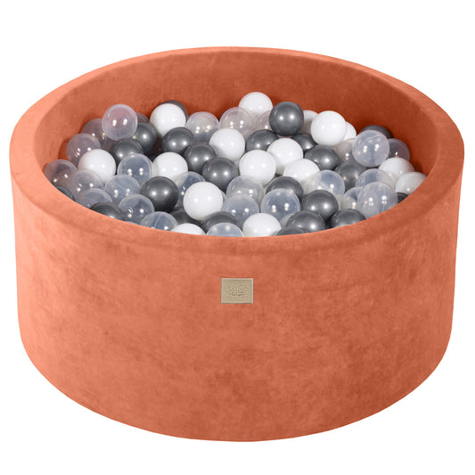 Round Ball Pit With 300 Balls, 90x40cm, Marsala Red, Velvet