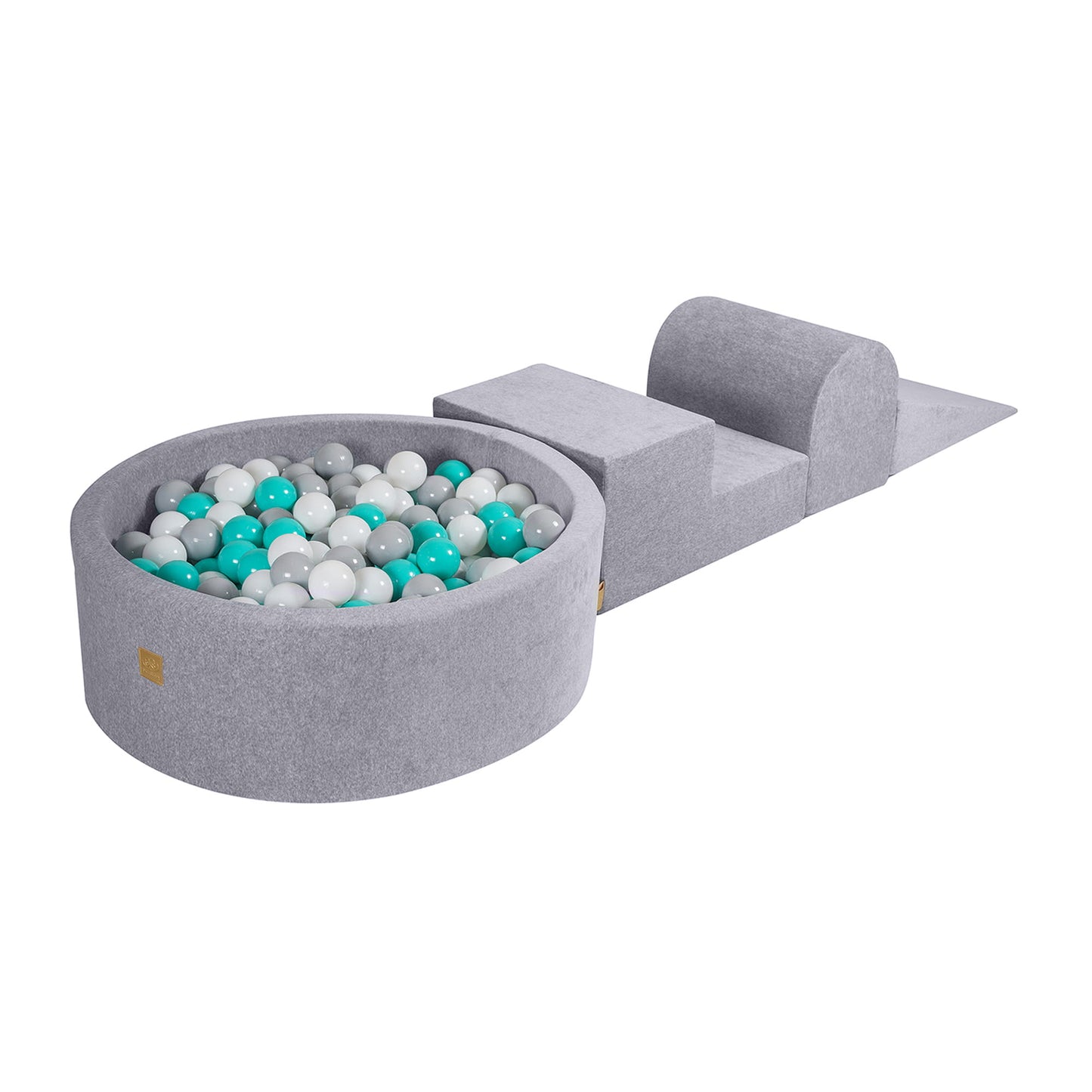 Foam 3 Elements Playset With Ball Pit 90x30cm With 200 Balls Certified, Velvet, Light Grey: White/Gray/Turquise