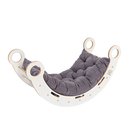 Medium Dream Rocker White Wood & Slide & Ladder With Grey Pillow