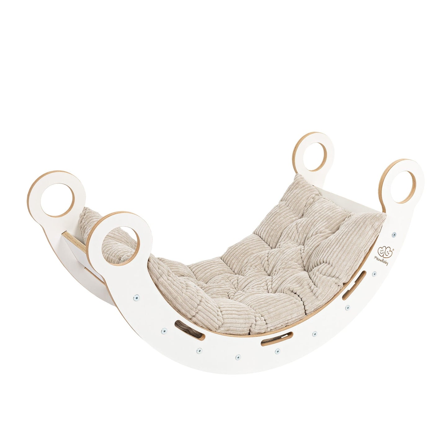 Large Dream Rocker White Wood With Beige Pillow