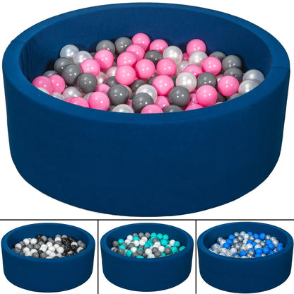 Velinda Soft Jersey Ball Pit with 200 Balls - Navy Blue - Baby & Kids Play Gift - 90cm