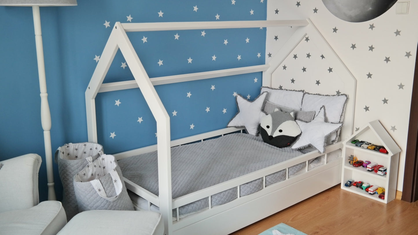 Velinda Scandinavian Kids Bed - Pine Wood, 120cm Height - Play & Sleep - Fits 80x160cm Mattress