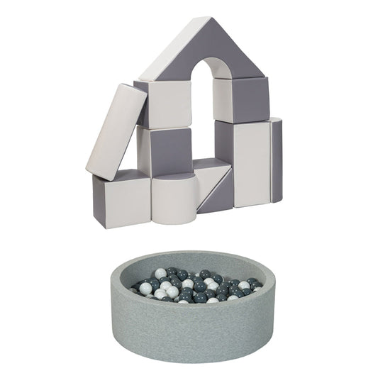 Grey Castle Playset & Ball Pit Bundle – Foam Blocks & Balls for Kids