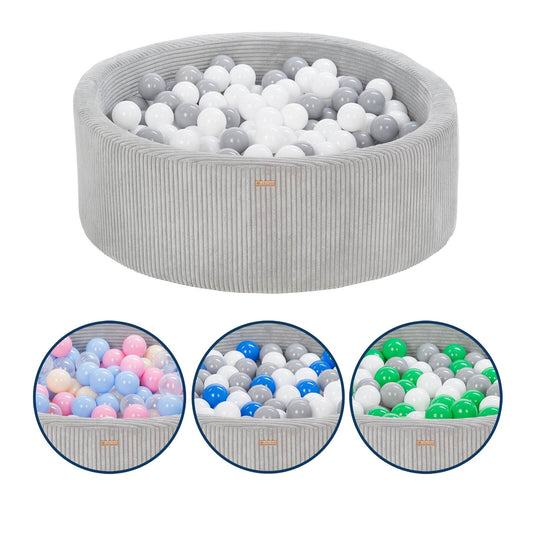 Velinda Soft Play Ball Pit with 300 Balls - Corduroy Fabric - 90cm - Kids Play Toy