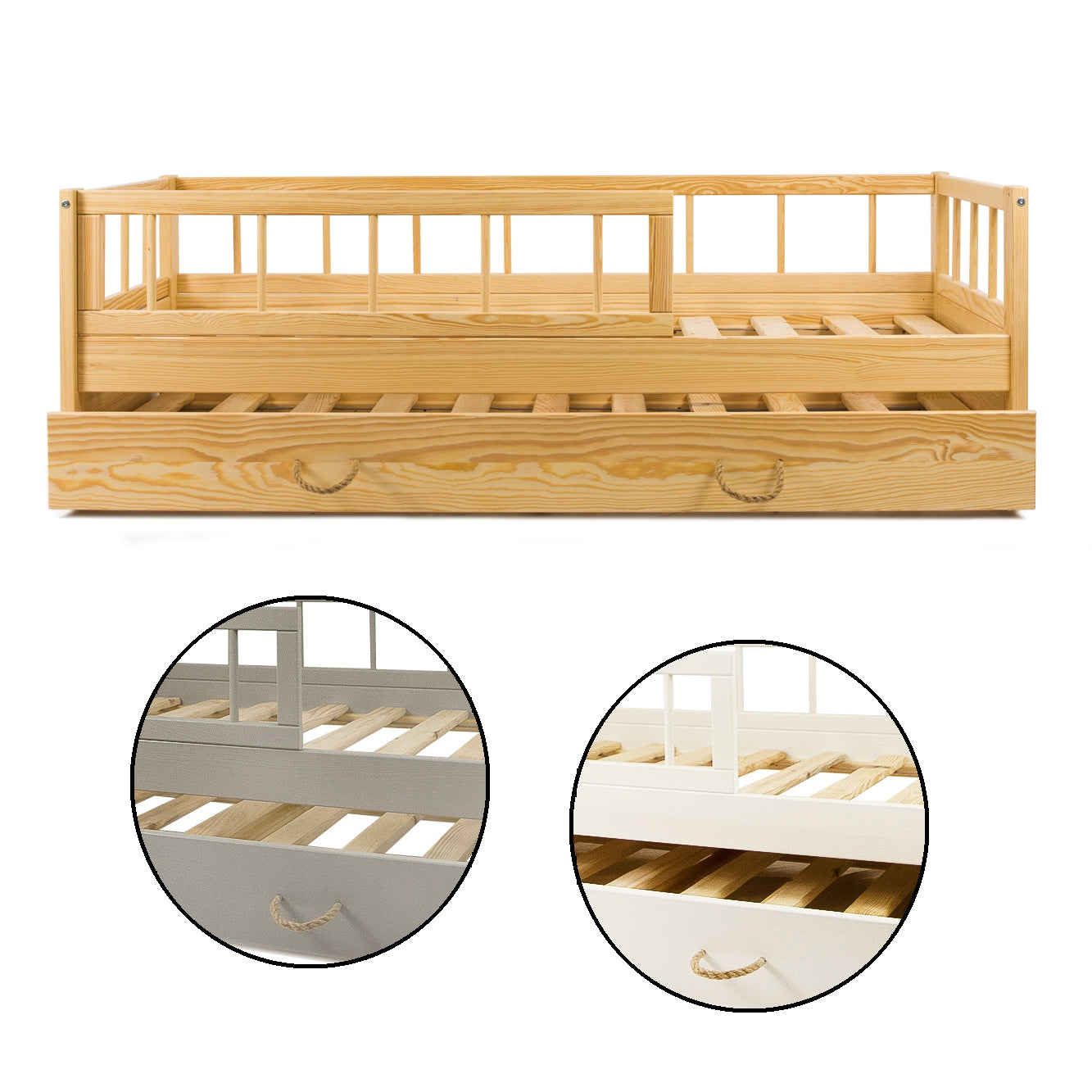 Velinda Classic Pine Wood Bed - Safe, Storage, Fits 160x80cm