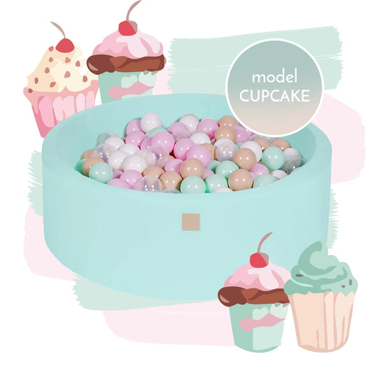 Baby Foam Round Ball Pit 90x30cm With 250 Balls 7cm Certified, Cotton, Mint, Model Cupcake