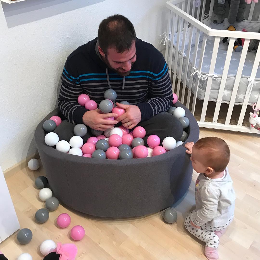 Round Ball Pit With 200 Balls, 90x30cm, Dark Grey, Cotton