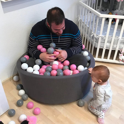 Round Ball Pit With 300 Balls, 90x40cm, Dark Grey, Cotton