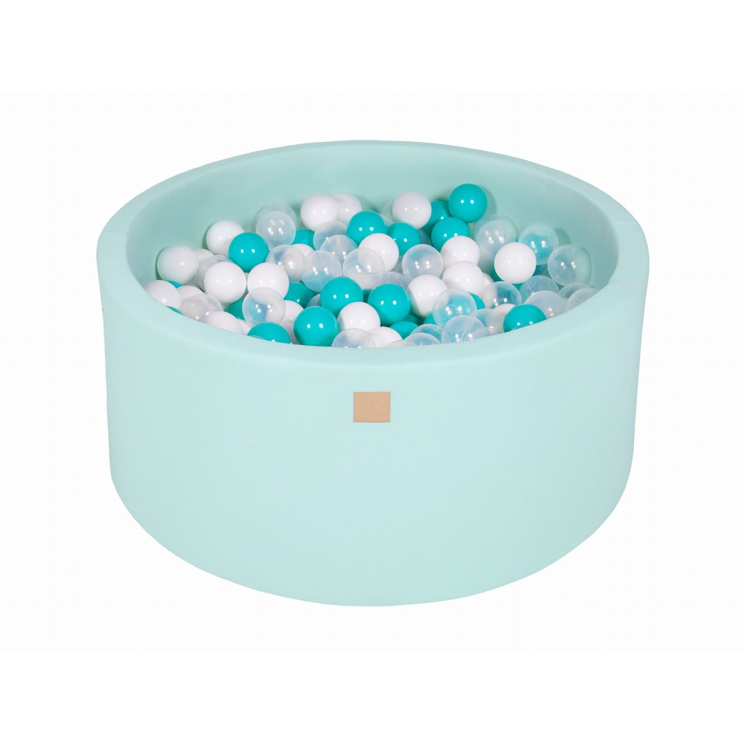 Baby Foam Round Ball Pit 90x40cm With 300 Balls 7cm Certified, Cotton, Mint: Turquoise/Transparent/White