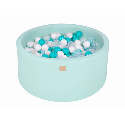 Baby Foam Round Ball Pit 90x40cm With 300 Balls 7cm Certified, Cotton, Mint: Turquoise/Transparent/White