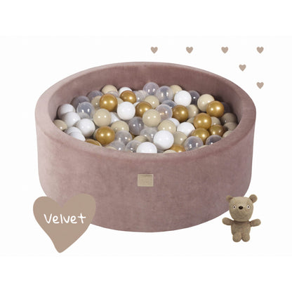 Round Ball Pit With 250 Balls, 90x30cm, Beige, Velvet, Model Teddy Bear