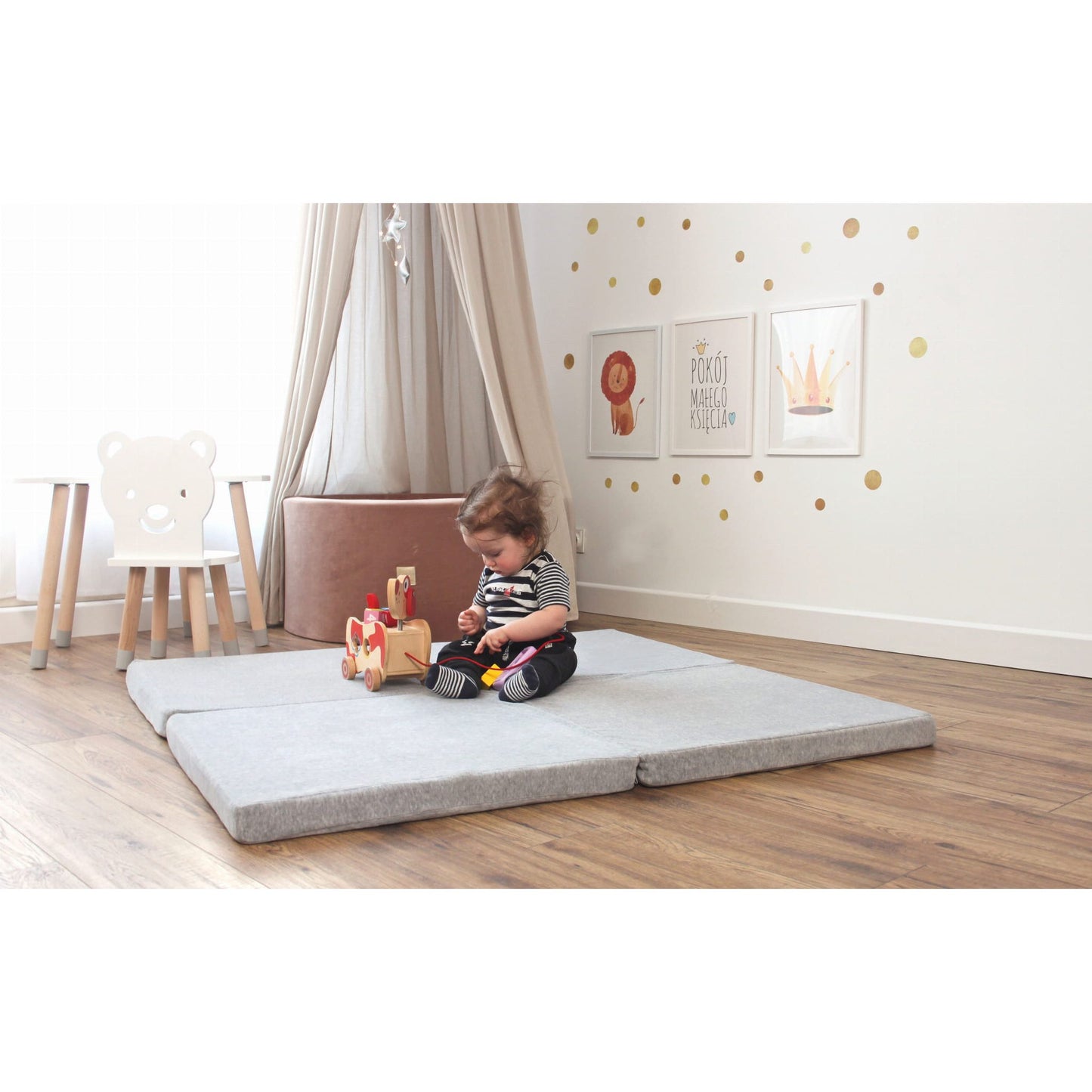 Baby Square 120x120cm Foam Foldable Play Mat Certified, Velvet, Light Gray